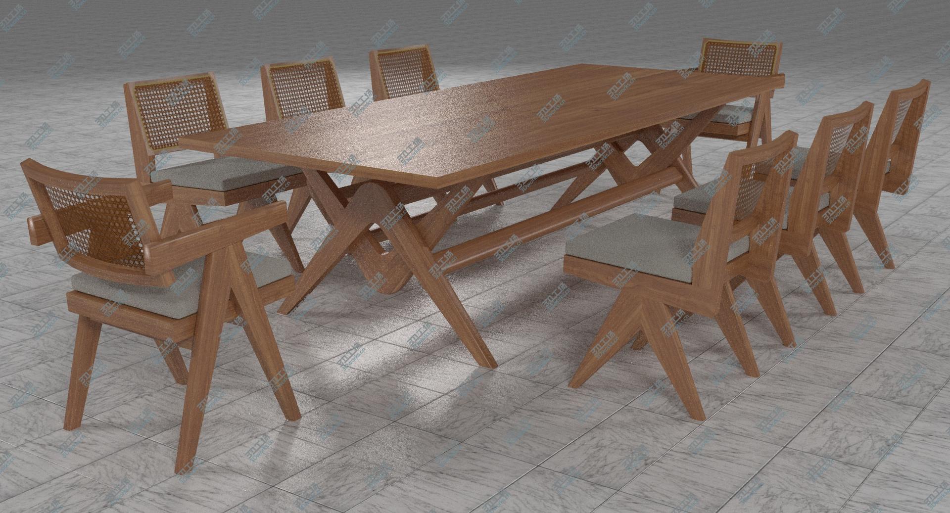 images/goods_img/202105073/3D Cassina Jeanneret Capitol Complex Table with Office Chair and Wooden Chair with Cushions Set model/1.jpg